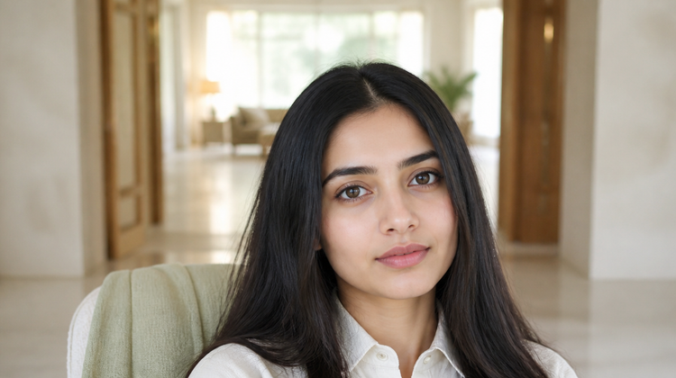 An Indian woman with clear, calm skin in soft daylight at home, illustrating a guide to blind pimples and deep under-the-skin breakouts
