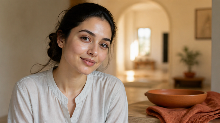 Indian woman with freshly cleansed, makeup-free skin in warm evening light at home, the evening routine where layering the wrong ingredients goes wrong