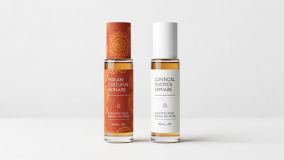 Two minimalist skincare brand serum bottles side by side for honest product comparison