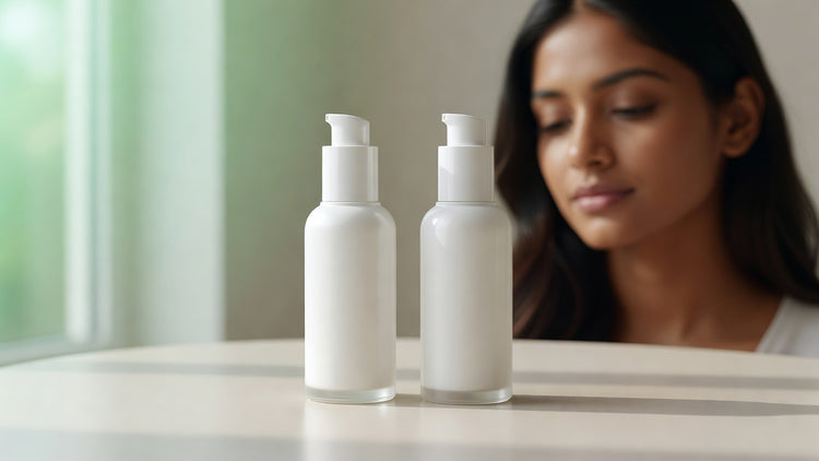 Two acne treatment bottles side by side on a clean white background