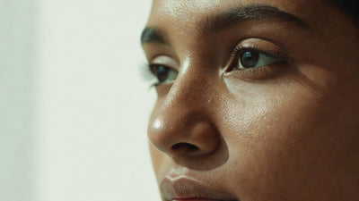 Close-up of the nose and oily T-zone on Indian skin with warm brown skin tone