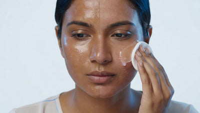 Indian woman with combination skin showing oily T-zone and dry cheeks
