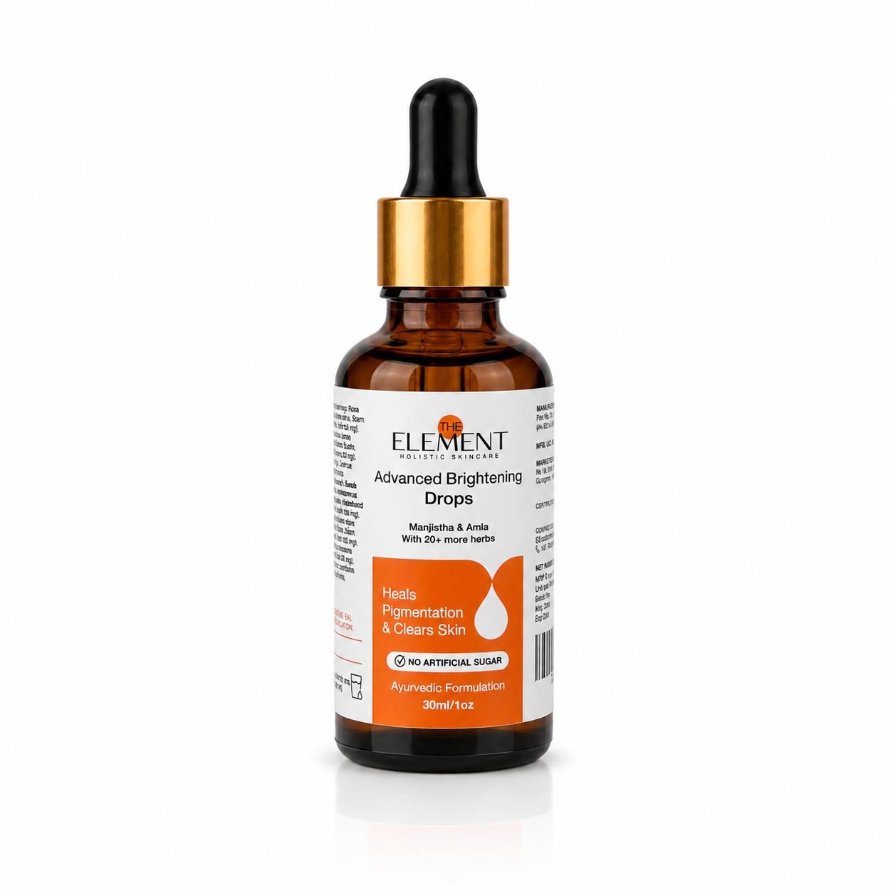 The Element Advanced Brightening Drops 30ml bottle — Manjistha & Amla with 20+ Ayurvedic herbs