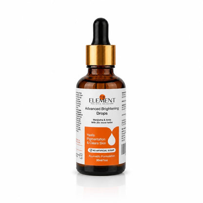 The Element Advanced Brightening Drops 30ml bottle — Manjistha & Amla with 20+ Ayurvedic herbs