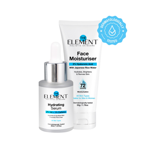 The Element Menopause Skin Hydration Duo — 2% HA + Caffeine Serum + Rice Water Moisturiser