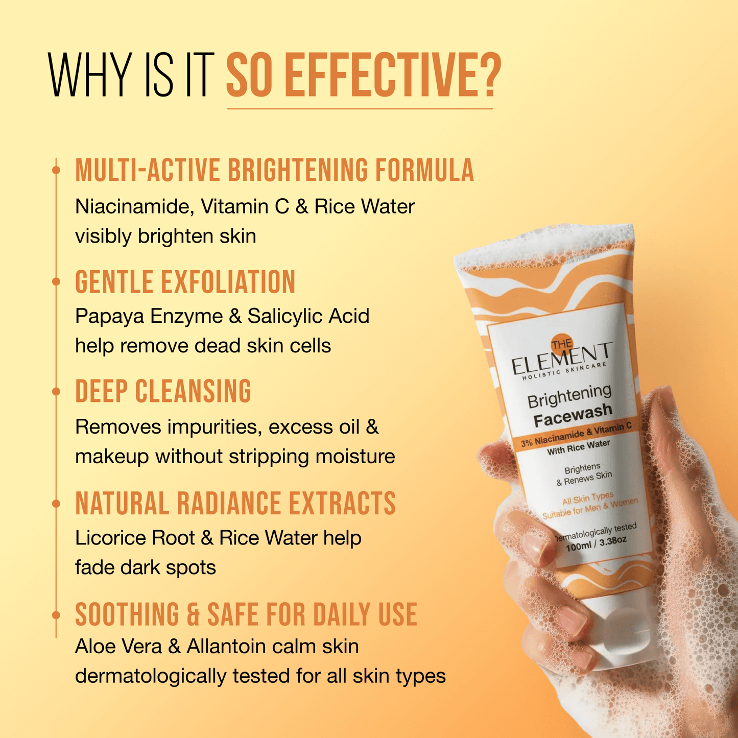 The Element Brightening Face Wash — 3% Niacinamide with Vitamin C & Rice Water