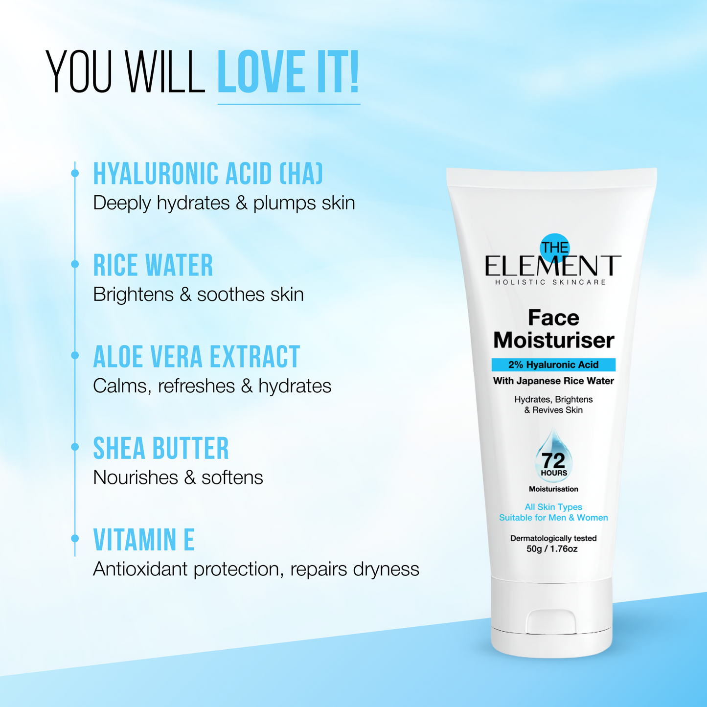 2% Hyaluronic Acid + Japanese Rice Water  Hydrating Face Moisturiser