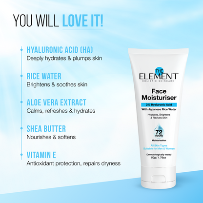 2% Hyaluronic Acid + Japanese Rice Water  Hydrating Face Moisturiser
