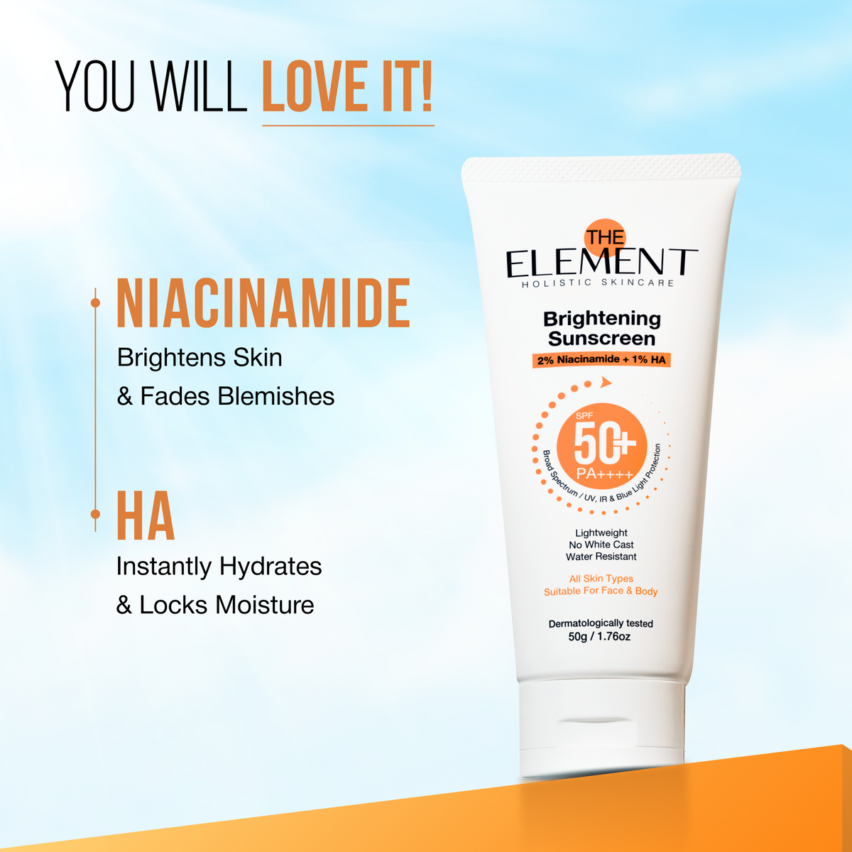 Brightening Sunscreen — key ingredients Niacinamide, Hyaluronic Acid & Green Tea