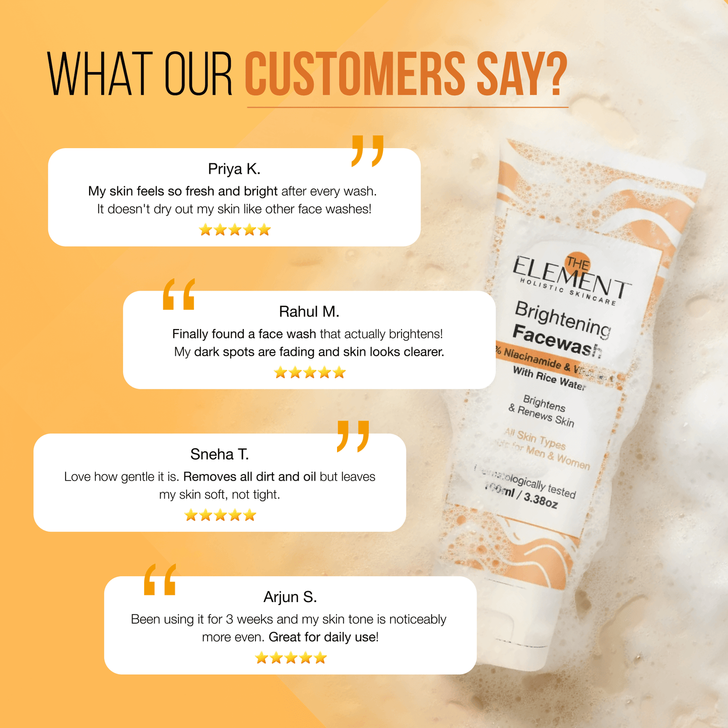 The Element Brightening Face Wash — 3% Niacinamide with Vitamin C & Rice Water