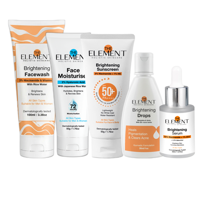 The Element Complete Routine for Bright Skin Inside Out - Brightening Facewash, Face Moisturiser, Brightening Sunscreen, Brightening Drops and Brightening Serum