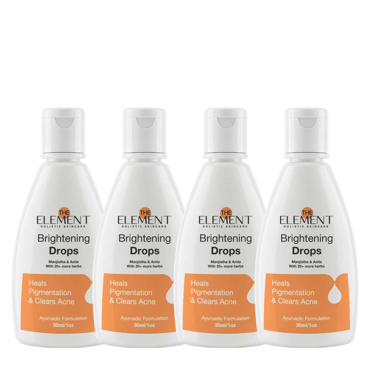 The Element Ayurvedic Brightening Drops 2 Month Pack — four bottles with Manjistha and Amla
