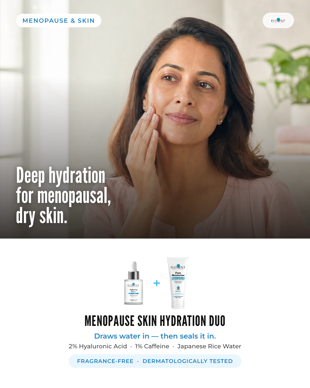 Mature woman — deep hydration for menopausal, dry skin (Menopause Skin Hydration Duo)