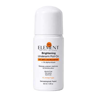 The Element Brightening Underarm Roll-On with 5% AHA, 4% Niacinamide and 1% Alpha Arbutin
              
