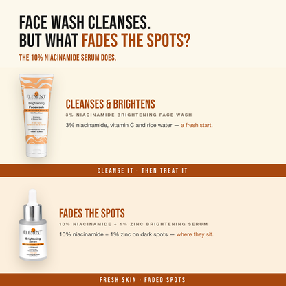 Brightening Glow Duo — Face wash cleanses. But what fades the spots? The 10% Niacinamide Serum does.