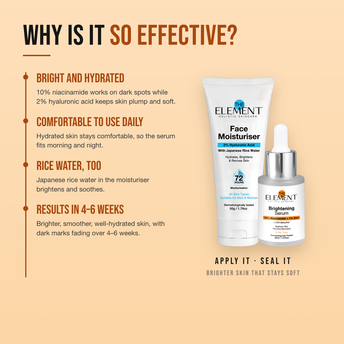 Why the Bright and Soft Skin Combo works — bright and hydrated; comfortable to use daily; rice water, too