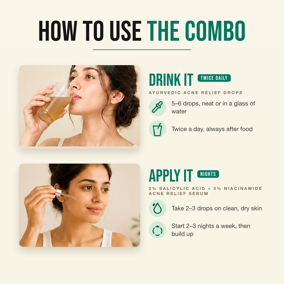 How to use the Complete Clear Skin Combo — drink it, then apply it