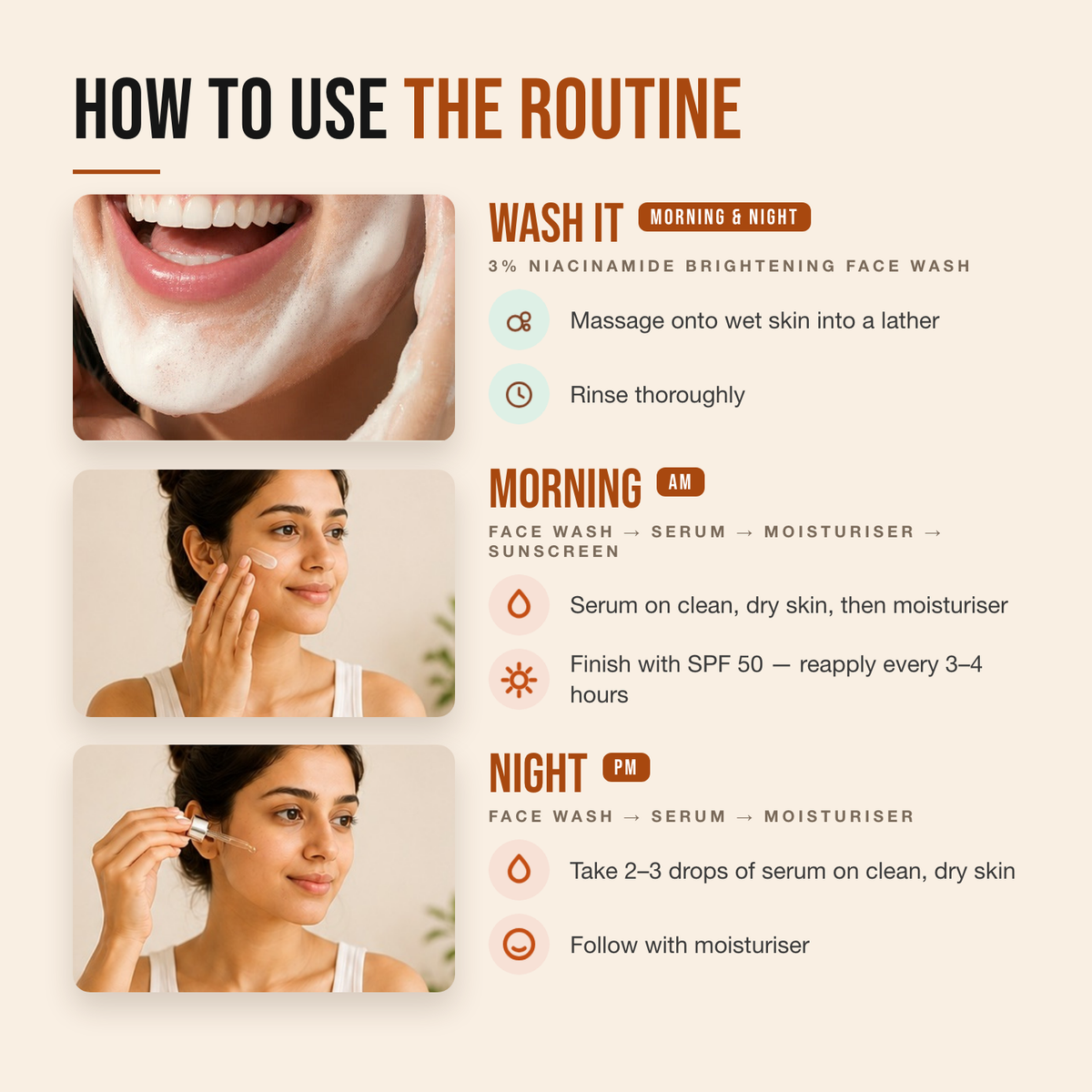 How to use the Complete CTMP Routine — wash it, then morning, then night