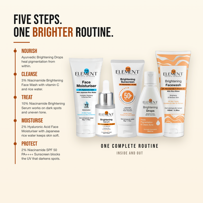 Complete Routine for Bright Skin — five steps: nourish, cleanse, treat, moisturise, protect