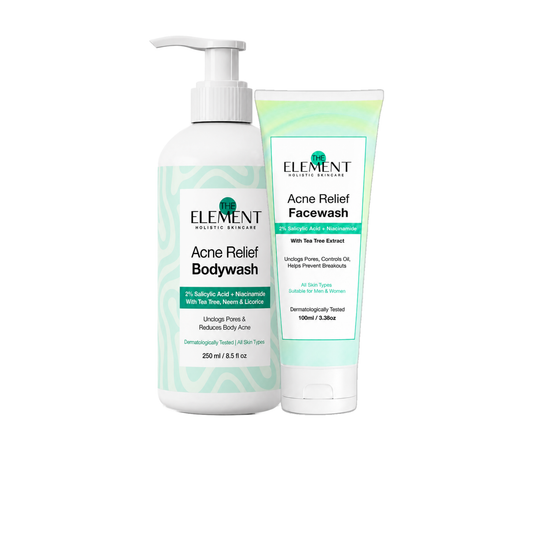 Face + Body Clear Duo — The Element Acne Relief Body Wash 250ml and Acne Relief Face Wash 100ml with 2% Salicylic Acid, Niacinamide, Tea Tree and Neem