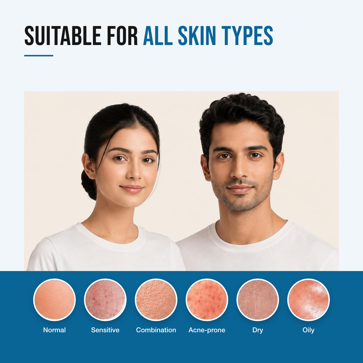 Suits normal, sensitive, combination, acne-prone, dry and oily skin