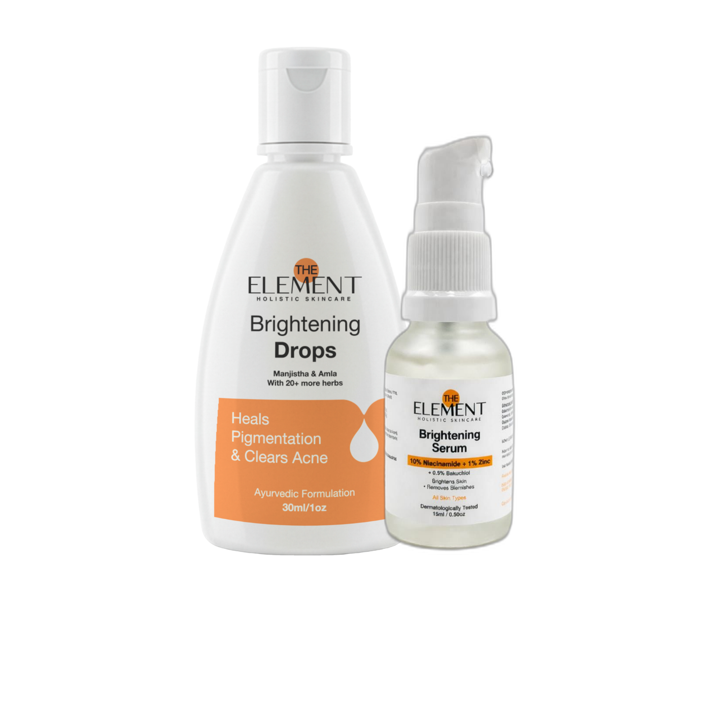 The Element Complete Brightening Solution 15 Days Pack — 1x Brightening Drops 30ml + 1x 10% Niacinamide Brightening Serum 15ml