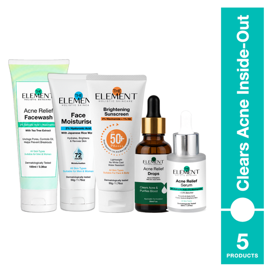 Acne Relief Inside-Out Kit - Face Wash + Serum + Moisturiser + Sunscreen + Acne Drops, 5 products