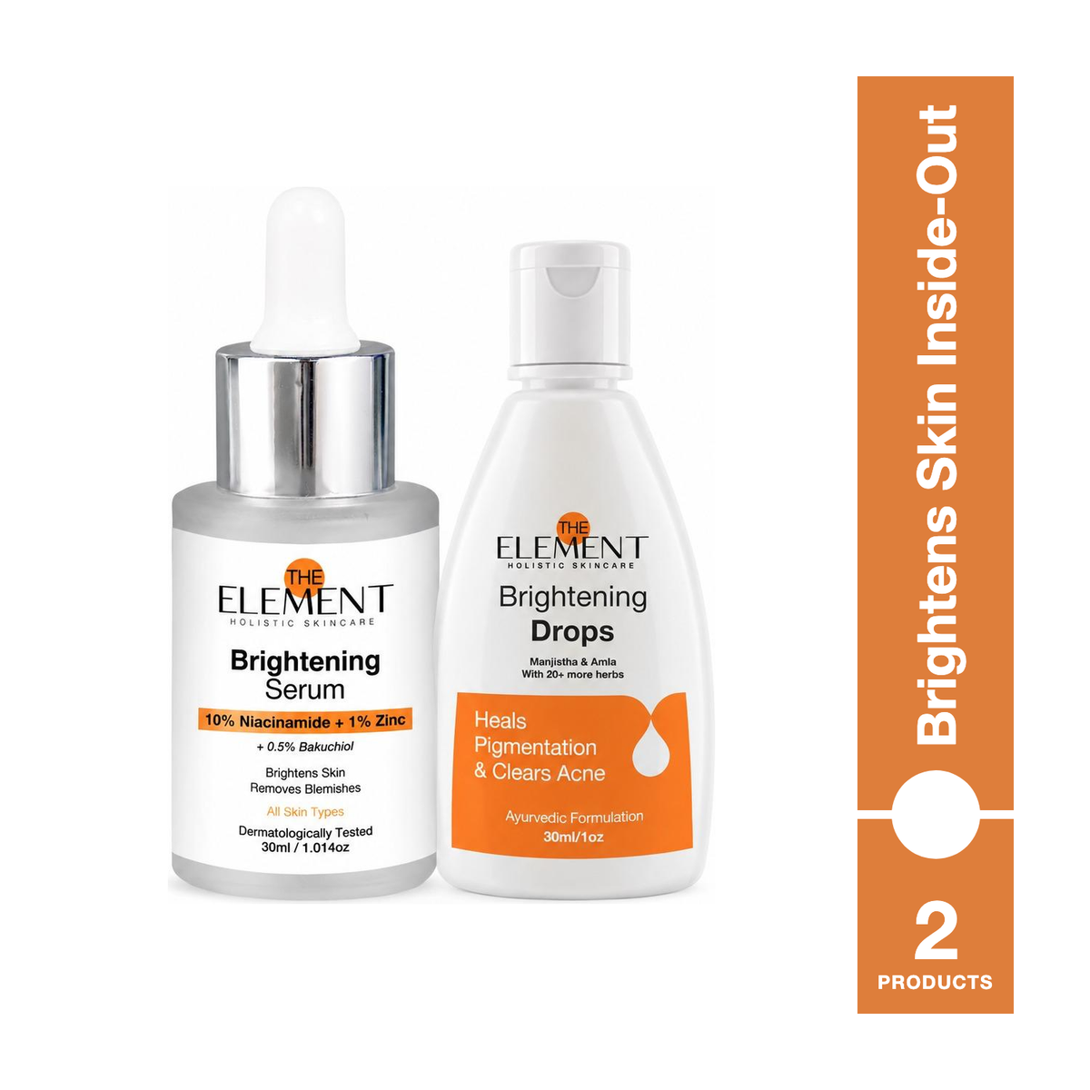 Complete Brightening Solution Combo Pack — Ayurvedic Brightening Drops 30ml + 10% Niacinamide Brightening Serum 30ml — The Element
