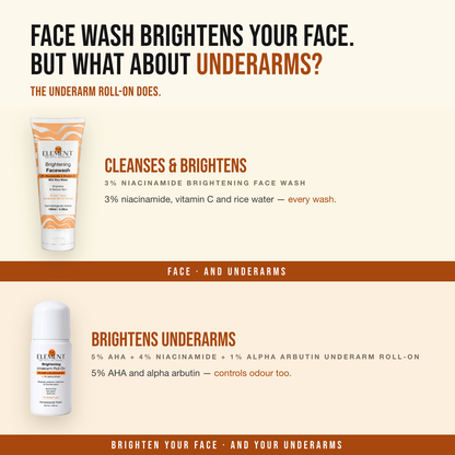 Cleanse & Brighten Duo — Face wash brightens your face. But what about underarms? The Underarm Roll-On does.