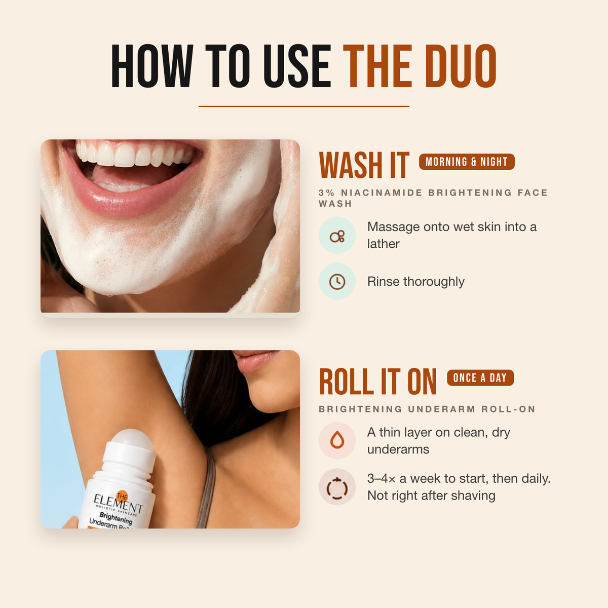 How to use the Cleanse & Brighten Duo — wash it, then roll it on