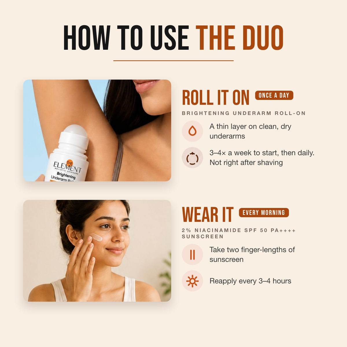 How to use the Bright & Protected Duo — roll it on, then wear it