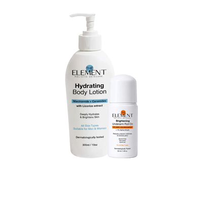 The Element Smooth & Bright Underarm Duo packshot — Hydrating Body Lotion and Underarm Roll-On
              