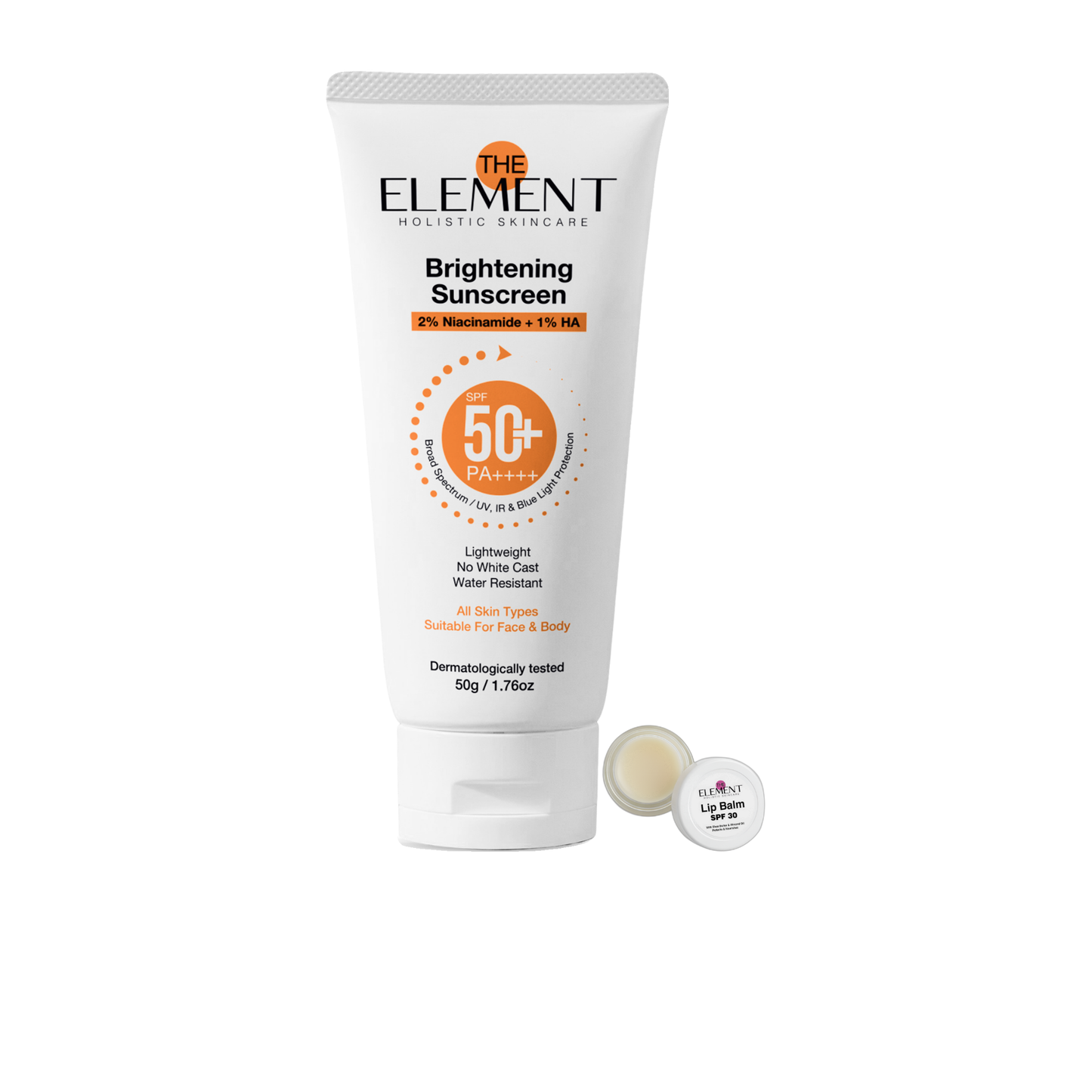 The Element Sun Protection Duo - Brightening Sunscreen and Lip Treatment Balm