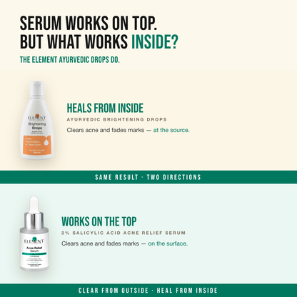 Ultimate Clear Skin Combo — the Acne Relief Serum works on top, the Ayurvedic Brightening Drops work inside